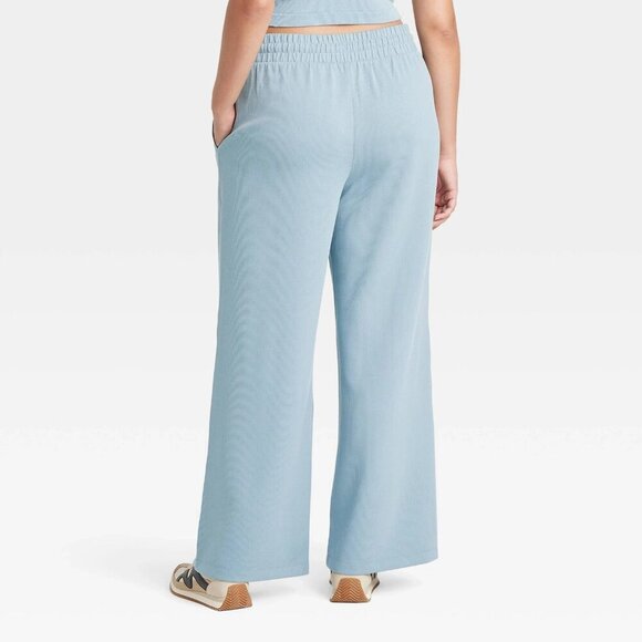 XXL - Womens Airy Sleek Ribbed High Rise Wide Leg Pants - AIM - Steel Blue - Picture 12 of 12